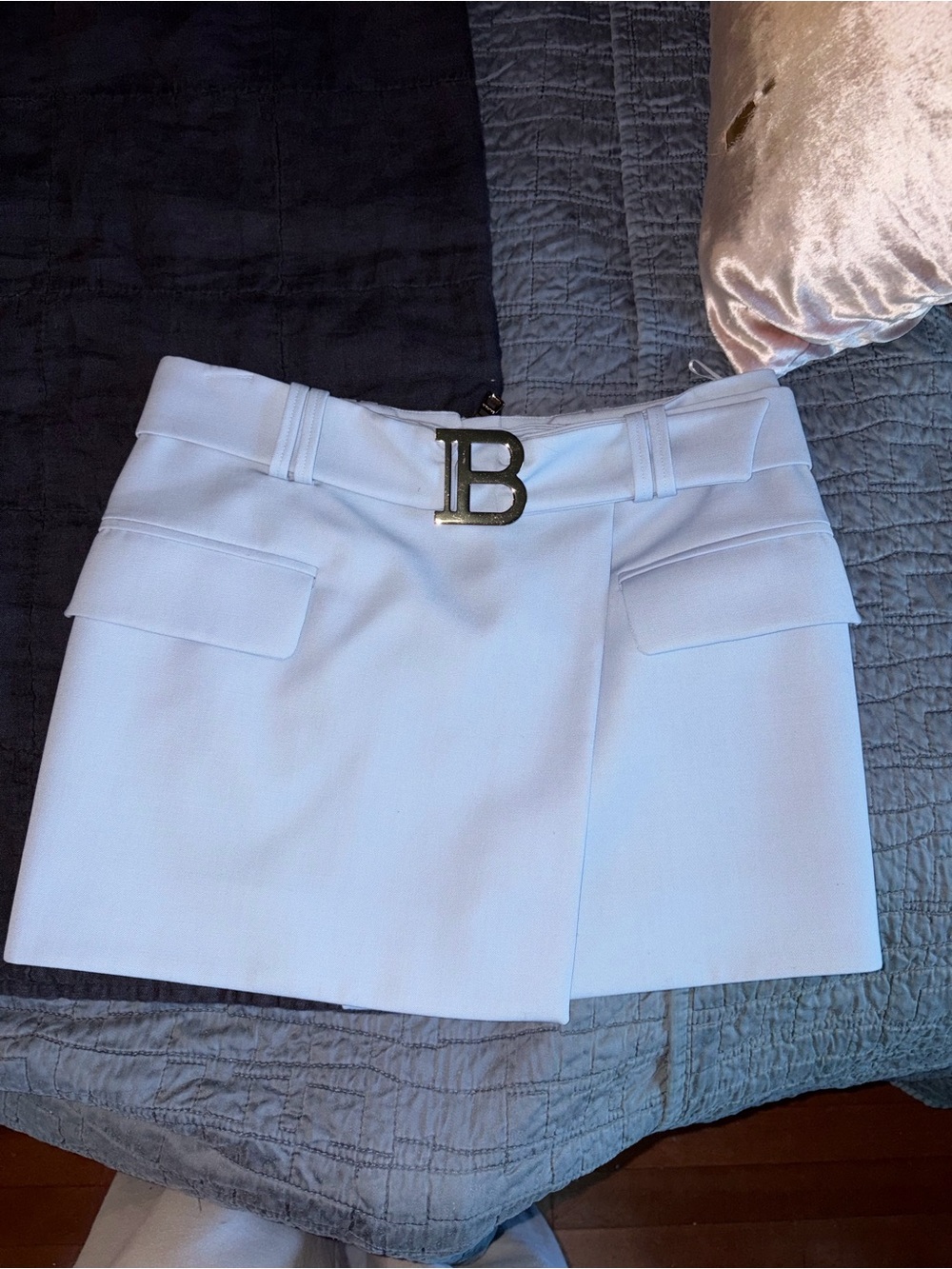 Balmain White Belted Skort with Signature B Buckle